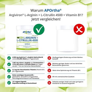 Argiviron® L-arginine + L-citrulline 4500 + vitamine B1 - 360 gélules végétaliennes 6
