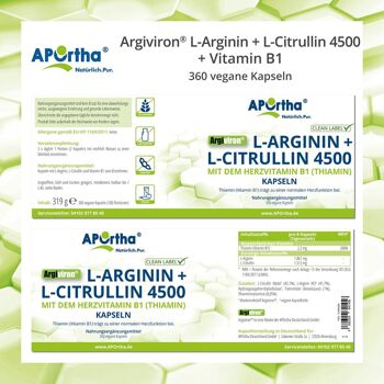 Argiviron® L-arginine + L-citrulline 4500 + vitamine B1 - 360 gélules végétaliennes 5