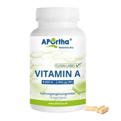 Vitamine A 8 000 UI (2 400 µg) - 120 Capsules Végétaliennes