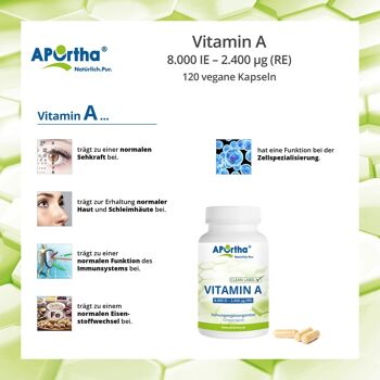 Vitamine A 8 000 UI (2 400 µg) - 120 Capsules Végétaliennes 4