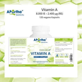 Vitamine A 8 000 UI (2 400 µg) - 120 Capsules Végétaliennes 5
