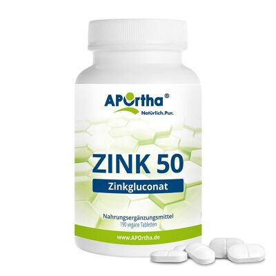 Zinc 50 - Gluconato de zinc - 190 Tabletas veganas