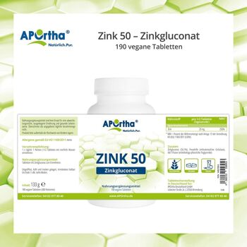 Zinc 50 - Gluconate de zinc - 190 comprimés végétaliens 5