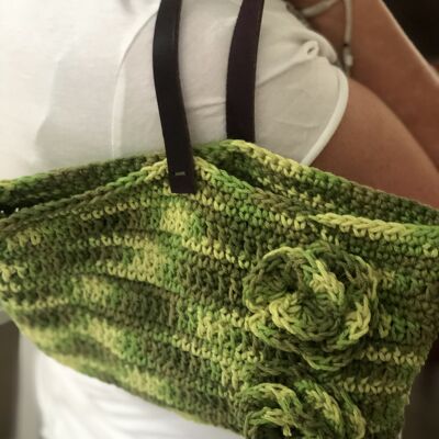 Clutch Green Flowers Leather Handles