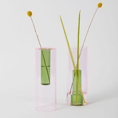 Vaso Reversibile in Vetro - Rosa / Verde