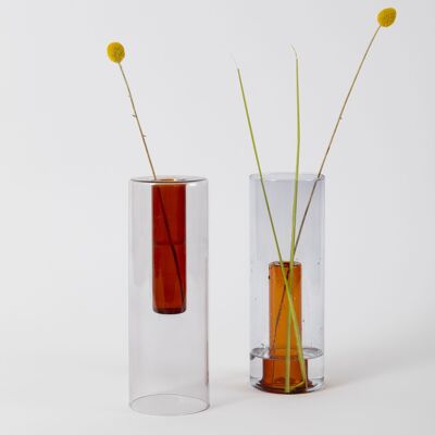 Vase en Verre Réversible - Gris et Orange