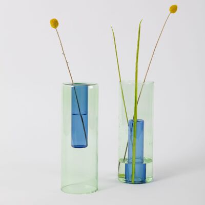 Vase en Verre Réversible - Vert et Bleu