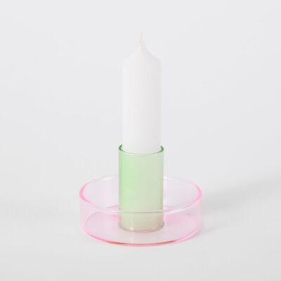 Kerzenhalter aus zweifarbigem Glas – Pink und Grün
