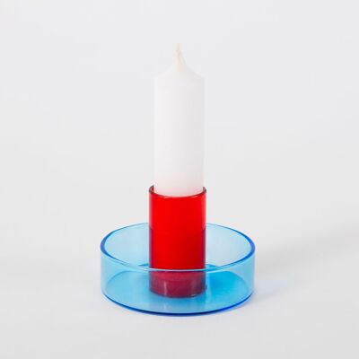 Kerzenhalter aus zweifarbigem Glas – Blau und Rot