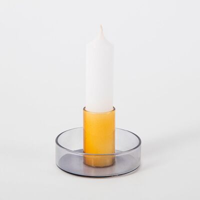 Duo Tone Glass Candle Holder- Grey and Orange