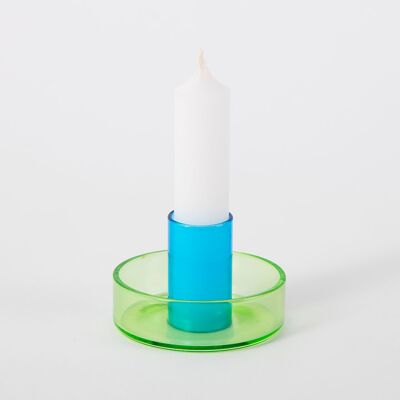 Duo Tone Glass Candle Holder- Green and Blue