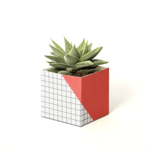 Geometric Plant Pot Cover – Small - Red / Grid