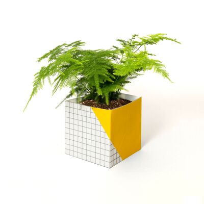 Geometric Plant Pot Cover – Large - Yellow / Grid