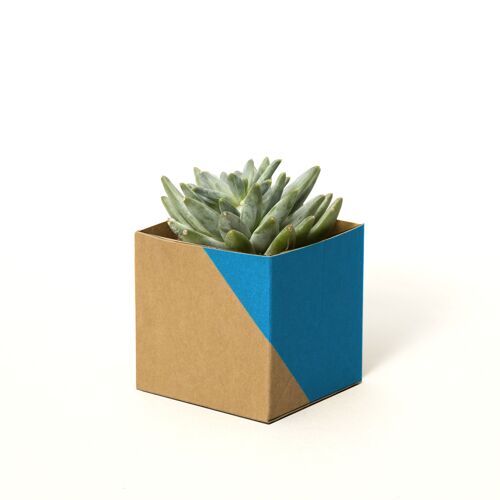 Geometric Plant Pot Cover – Small - Blue / Brown