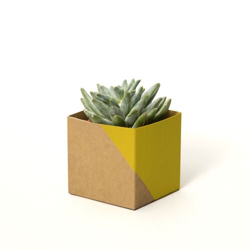 Geometric Plant Pot Cover – Small - Yellow / Brown