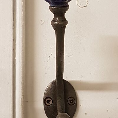 Coat Hook ALBANY Acorn Dark Blue Ceramic Shell Tip Iron 5"