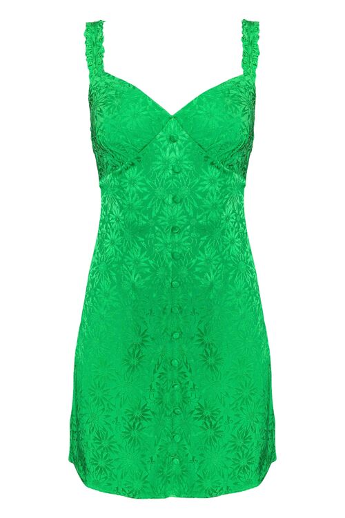 The Brigitte Button Front Mini Dress in Green Daisy