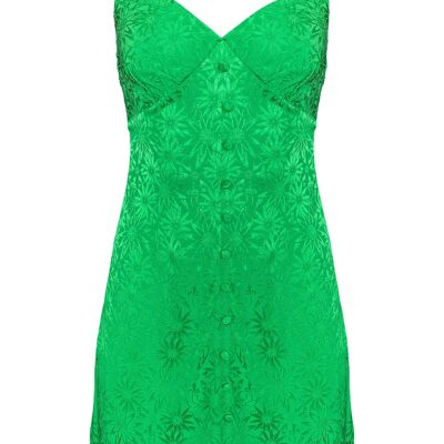 The Brigitte Button Front Mini Dress in Green Daisy