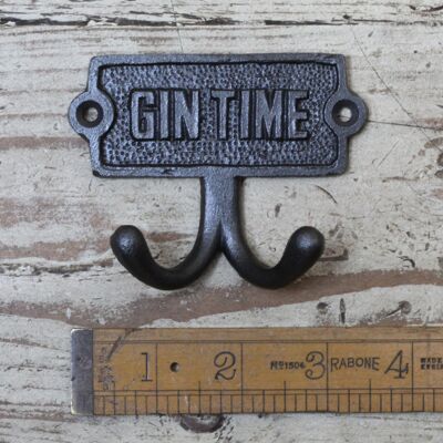 Double Robe Hooks With Plaque GIN TIME Ant Iron 3.5" / 90mm