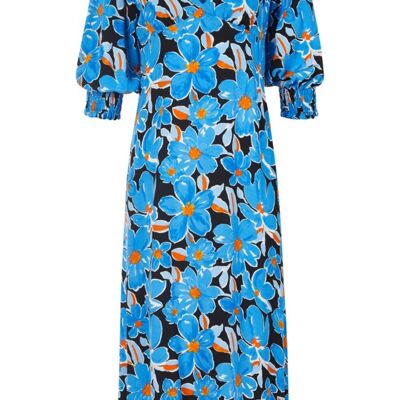The Julia Midi Dress in Blue Floral