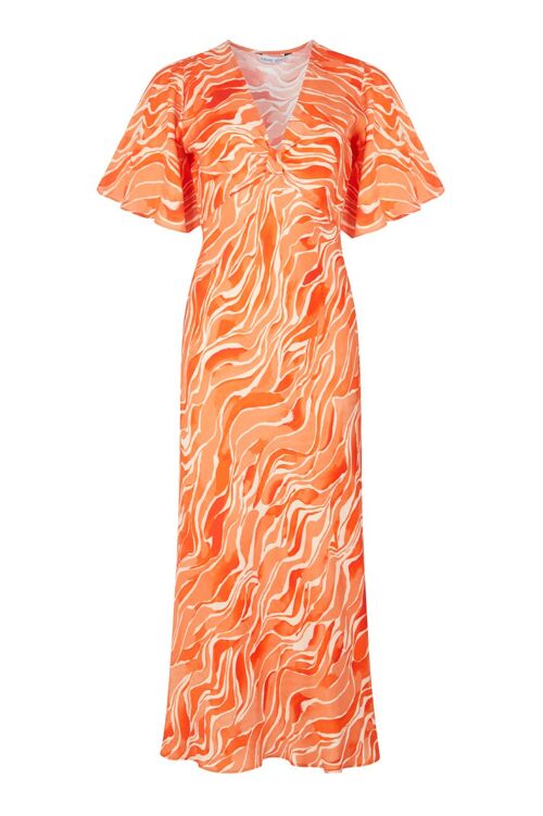 The Elouise Midi Dress In Orange Waves