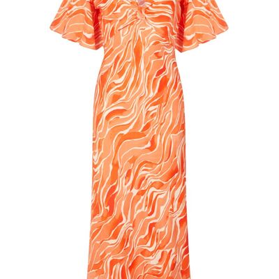 El vestido midi de Elouise con ondas naranjas