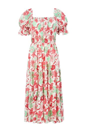 La robe mi-longue à col carré Tilde en printemps floral 1