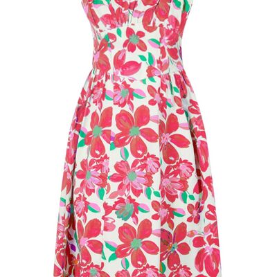 The Rosie Organic Cotton Corset Midi Dress in Pink Painted Floral