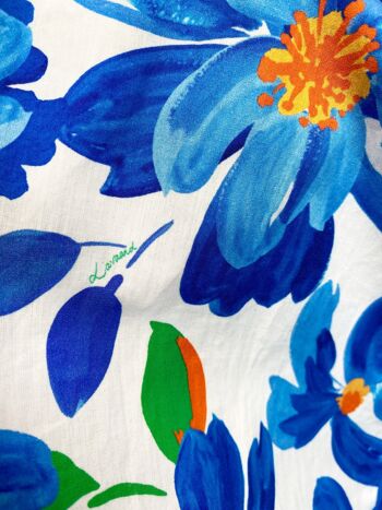 Robe mi-longue corset en coton bio The Rosie en bleu peint à fleurs 4