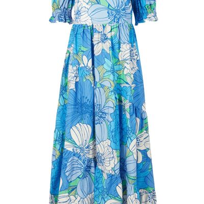 La robe longue en coton biologique Cecelia en bleu fleuri