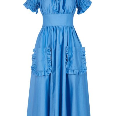 The Tamsin Bardot Ruffle Dress in Cornflower Blue