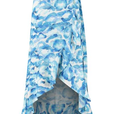 The Maya Midi Wrap Skirt in Blue Watercolour Cloud