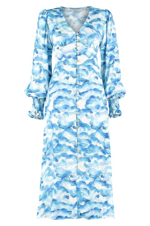 The Lucy Button Through Midi Dress in Blue Sky