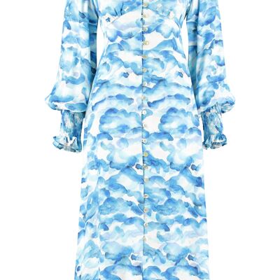 The Lucy Button Through Midi Dress in Blue Sky
