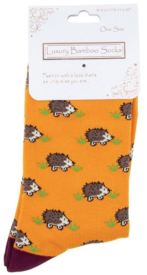 Ladies quality Bamboo Hedgehog design socks in Mustard or Pink - Mustard