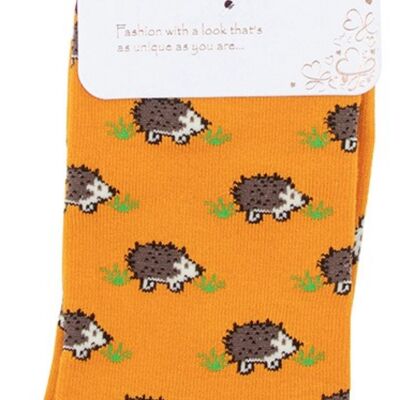 Ladies quality Bamboo Hedgehog design socks in Mustard or Pink - Mustard