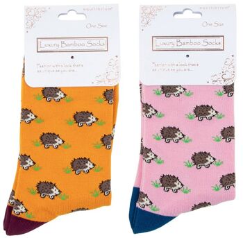 Chaussettes design hérisson en bambou de qualité pour femme en moutarde ou rose - Moutarde 2