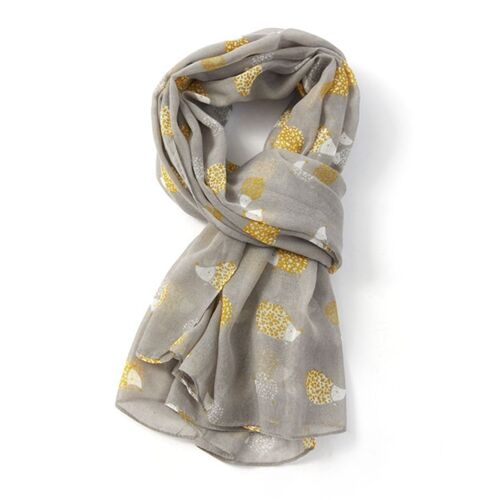 Hedgehog Scarf Ladies Lightweight Sarong style scarf in choice of colours, Hog lover gift stocking filler - Grey