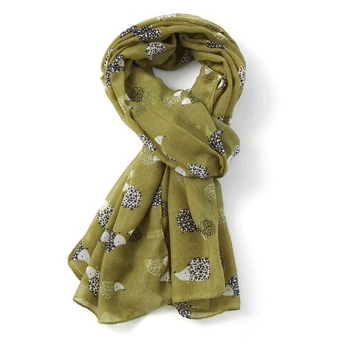 Hedgehog Scarf Ladies Lightweight Sarong style scarf in choice of colours, Hog lover gift stocking filler - Olive Green