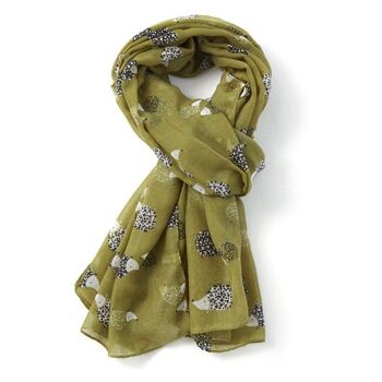 Hedgehog Scarf Ladies Écharpe légère de style Sarong dans un choix de couleurs, Remplissage de bas de cadeau d'amant de porc - Vert olive 1