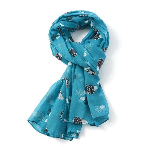Hedgehog Scarf Ladies Lightweight Sarong style scarf in choice of colours, Hog lover gift stocking filler - Blue-Green