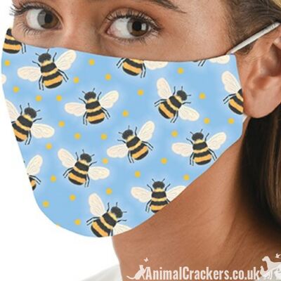 Comfortable washable 3 layer Bee Print Face Mask from Snoozies, great quality Honey Bee lover gift