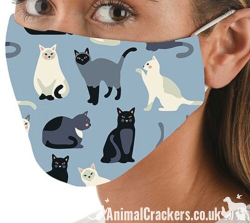 Comfortable washable Cat Print Face Mask from Snoozies, great quality Cat or Kitten lover gift