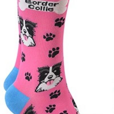 Sheepdog design socks with 'I love my Border Collie' text, quality Unisex One Size stocking filler - Pink
