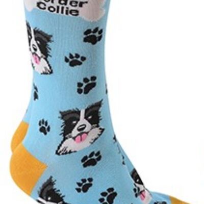 Sheepdog design socks with 'I love my Border Collie' text, quality Unisex One Size stocking filler - Blue