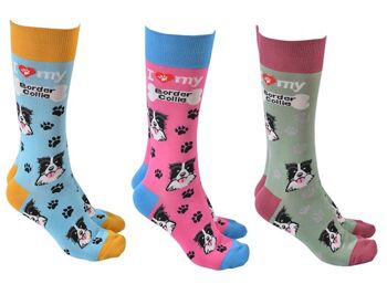 Chaussettes design chien de berger avec texte 'I love my Border Collie', remplisseur de bas de qualité unisexe taille unique - Bleu 2