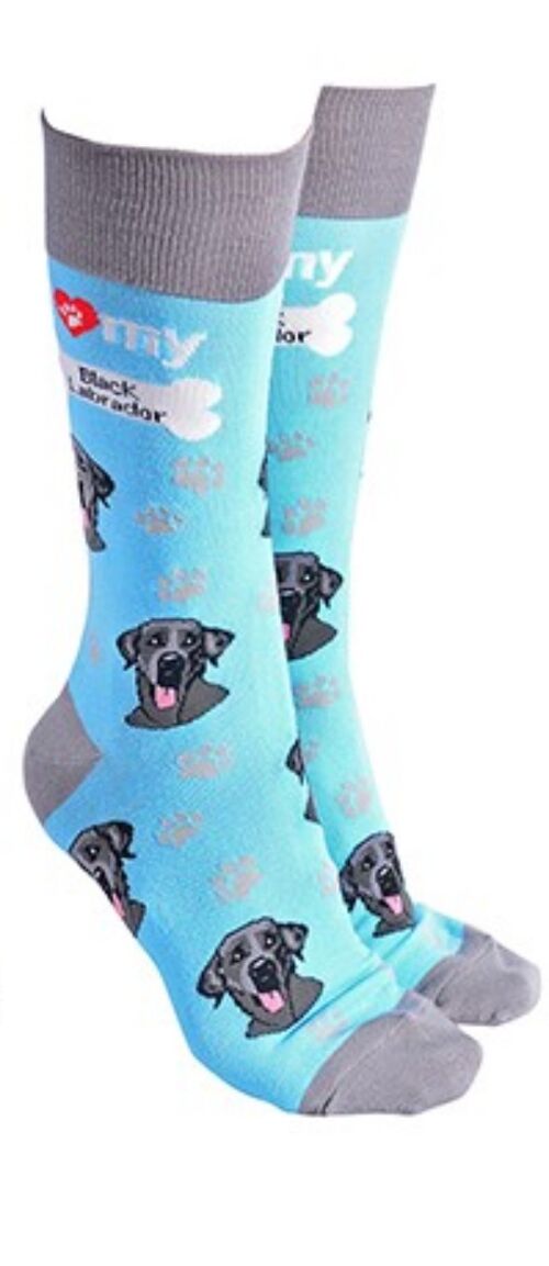 Black Labrador design socks with 'I love my Black Labrador' text, quality Unisex One Size stocking filler - Blue