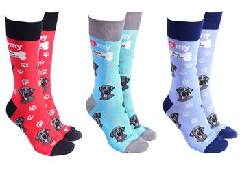 Chaussettes design Labrador noir avec texte « I love my Black Labrador », remplisseur de bas de qualité unisexe taille unique – Bleu 2