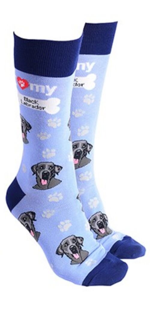 Black Labrador design socks with 'I love my Black Labrador' text, quality Unisex One Size stocking filler - Lilac
