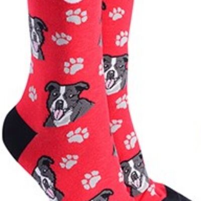 Staffordshire Bull Terrier design socks with 'I love my Staffordshire Terrier' text, quality Unisex One Size stocking filler - Red